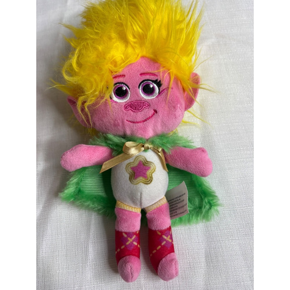 DreamWorks Trolls Band Together Viva Plush Pink Yellow Hair Green Cape Doll